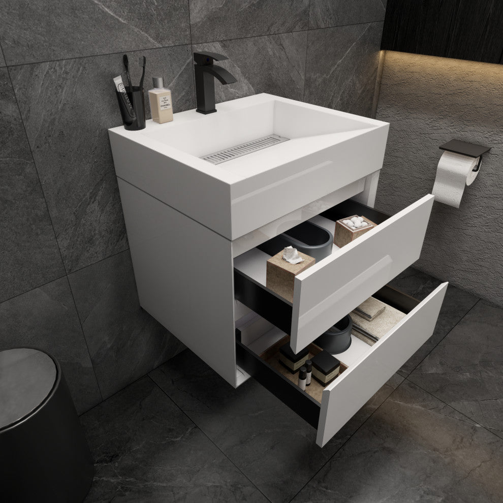MAX 24" Floating Bath Vanity With Acrylic Sink, Gloss White