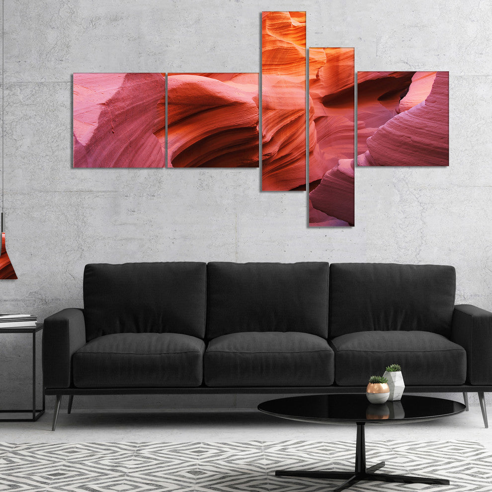 Orange Red Antelope Canyon, Landscape Photo Canvas Print, 60"x32", 5 panels