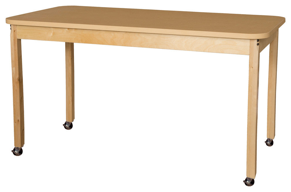 Mobile Rectangle High Pressure Laminate Table with Hardwood Legs, 29"