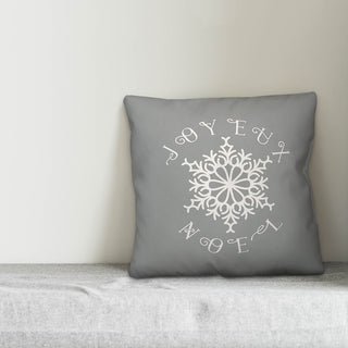 Joyeux Noel Snowflake 18"x18" Throw Pillow Cover