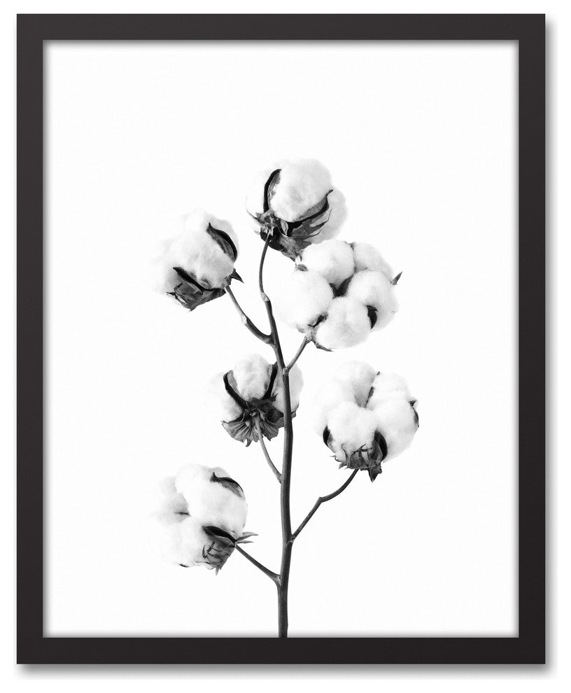 Black and White Cotton Stem 16x20 Black Framed Canvas