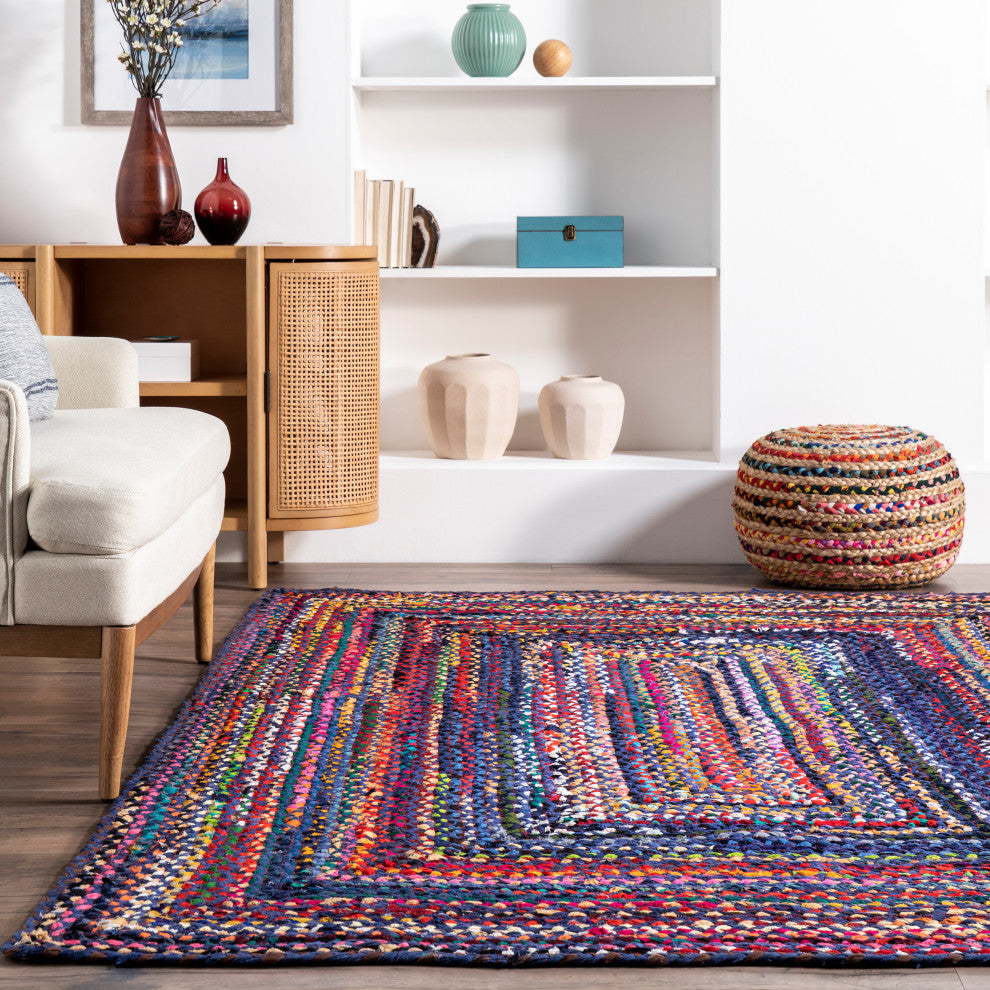 nuLOOM Braided Cotton Tammara Bohemian Striped Area Rug, Blue, 2'6"x6'