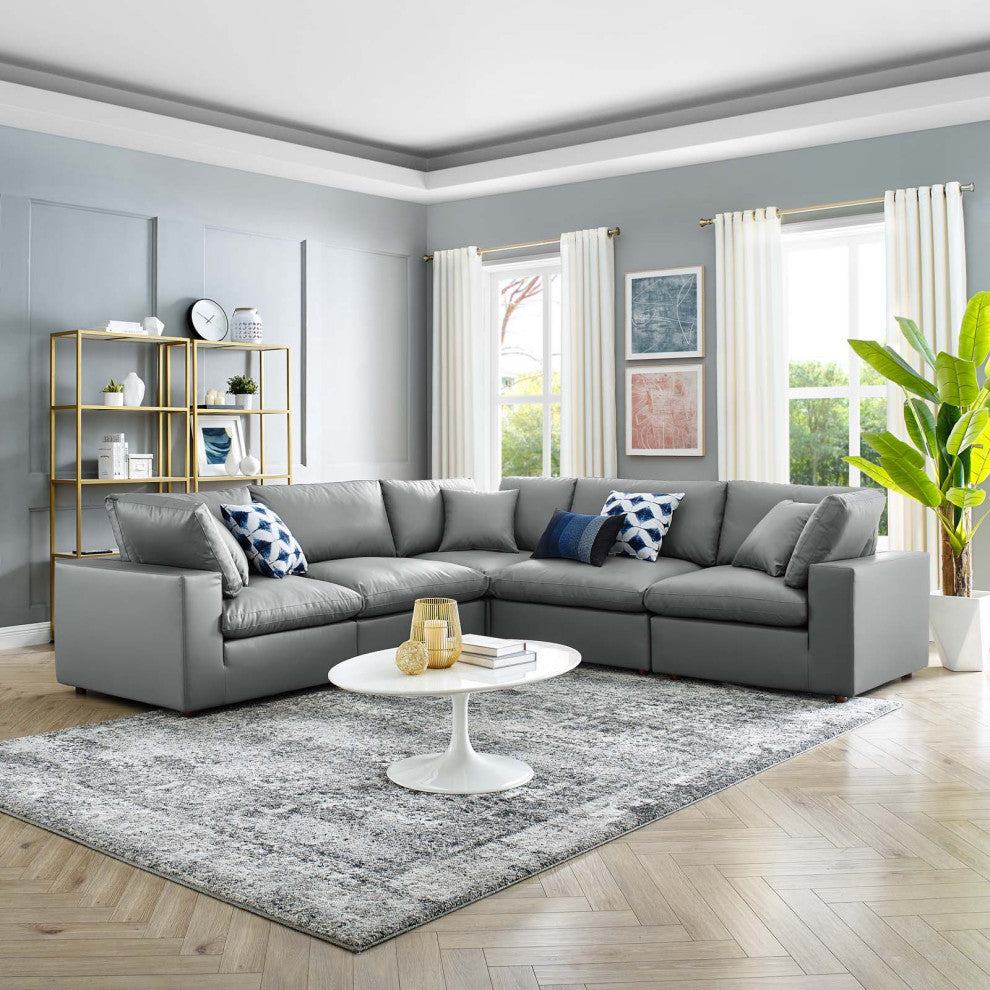 Sectional Sofa Set, Faux Vegan Leather, Gray, Modern, Lounge Hospitality