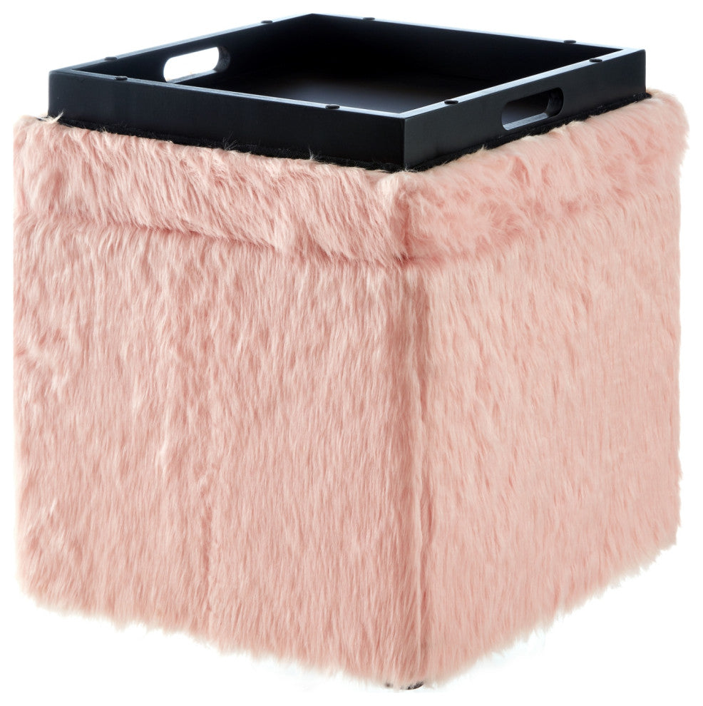 Daisy Faux Fur Ottoman, Blush Pink