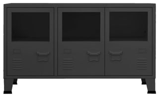 vidaXL Sideboard Industrial Storage Cabinet with Handle Black Metal and Glass