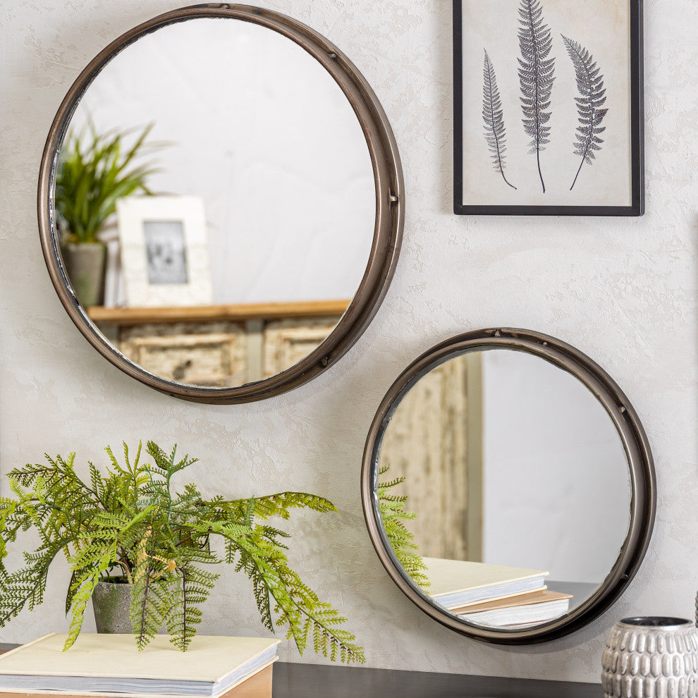 Set of 2, Assorted Round Metal Wall Mirrors