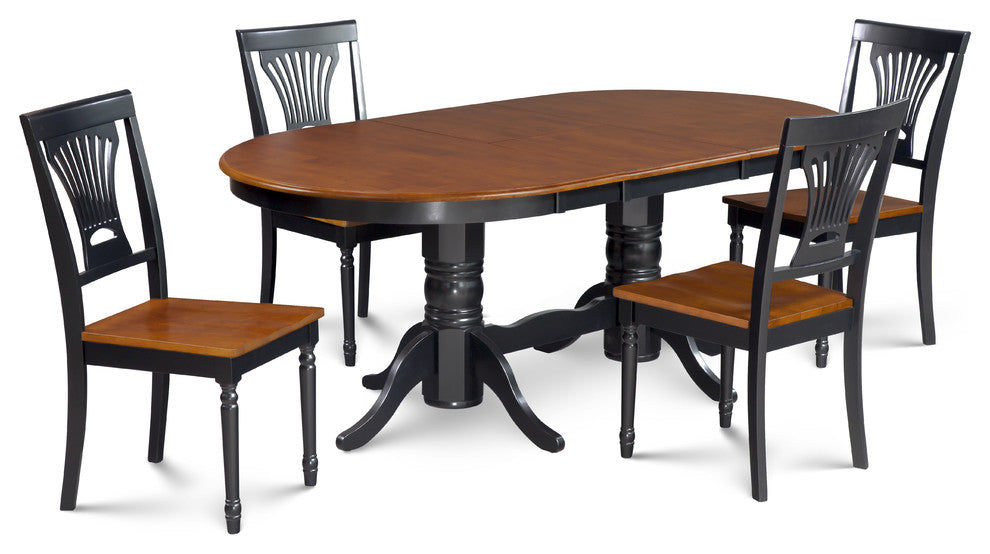Dinette Table Dining Set 42"x78" with 18" Leaf, Black and Cherry, 5 Piece