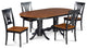 Dinette Table Dining Set 42"x78" with 18" Leaf, Black and Cherry, 5 Piece