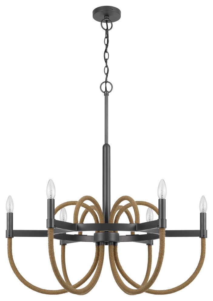 Rowland 60W metal/burlap roped chandelier, Fx-3814-6