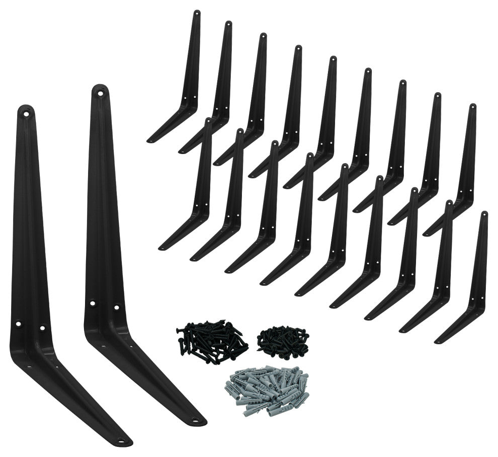 Nuk3y L Shape Heavy Duty Shelf Bracket with Screws, 20 Pack (8" x 10", Black)