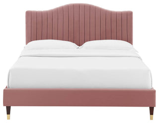 Juniper Channel Tufted Performance Velvet King Platform Bed, Dusty Rose
