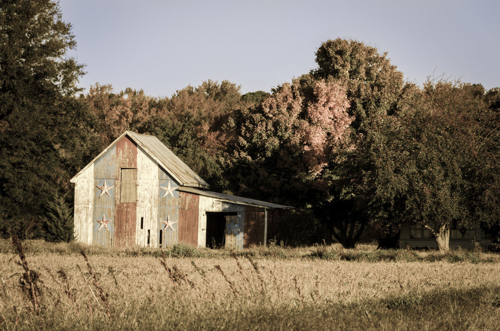 Patriotic Barn in Field Aged Effect Framed Photo Paper Wall Art Prints, White, 11" X 14"