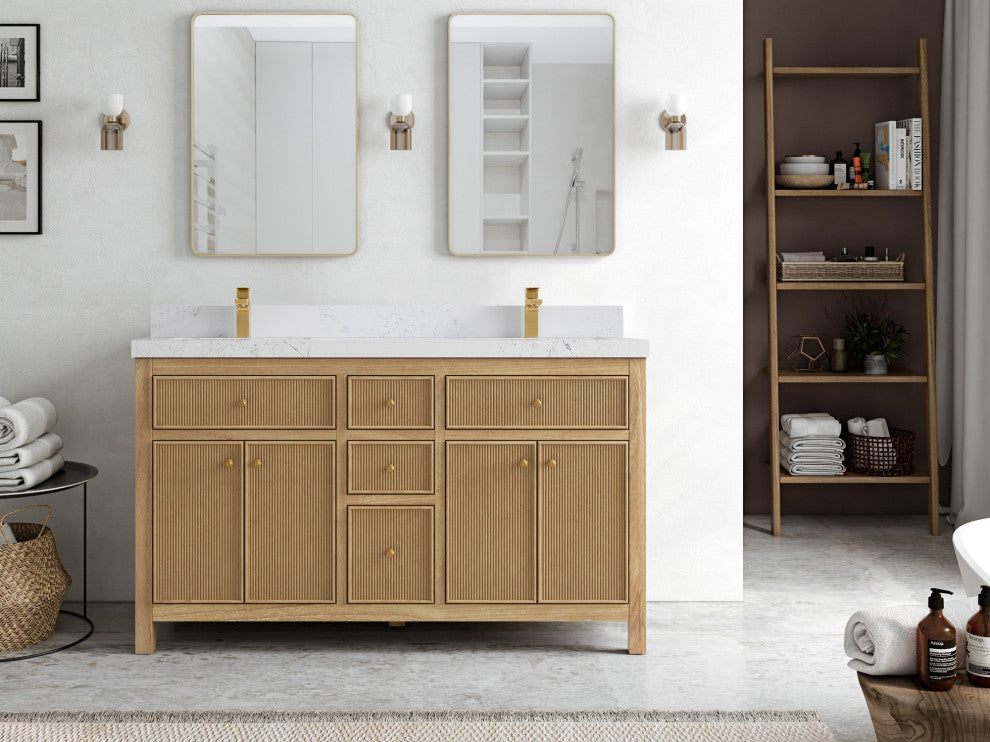 Sonoma 60 Double Bathroom Vanity in Light Natural Teak with 2" Empira Quartz