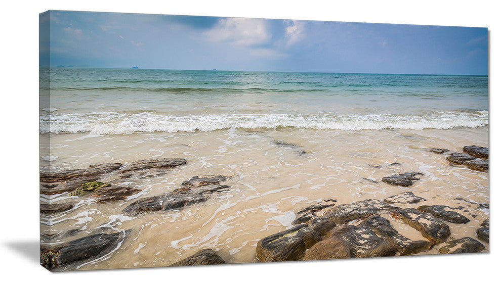 "Rocks on Typical Tropical Beach" Beach Canvas Wall Art, 1 Panel, 60"x28"