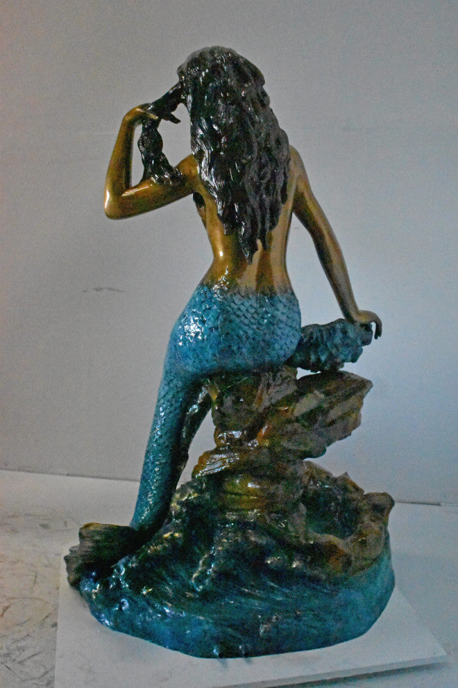 Beautiful Large Mermaid Bronze Statue Fountain - Size: 35"L x 32"W x 53"H.