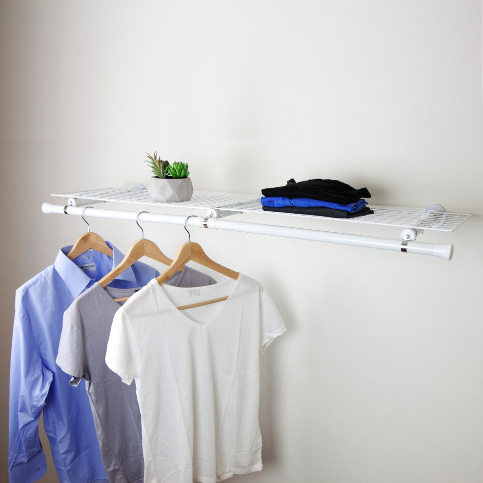 Double Shelf With Hanger, White, White