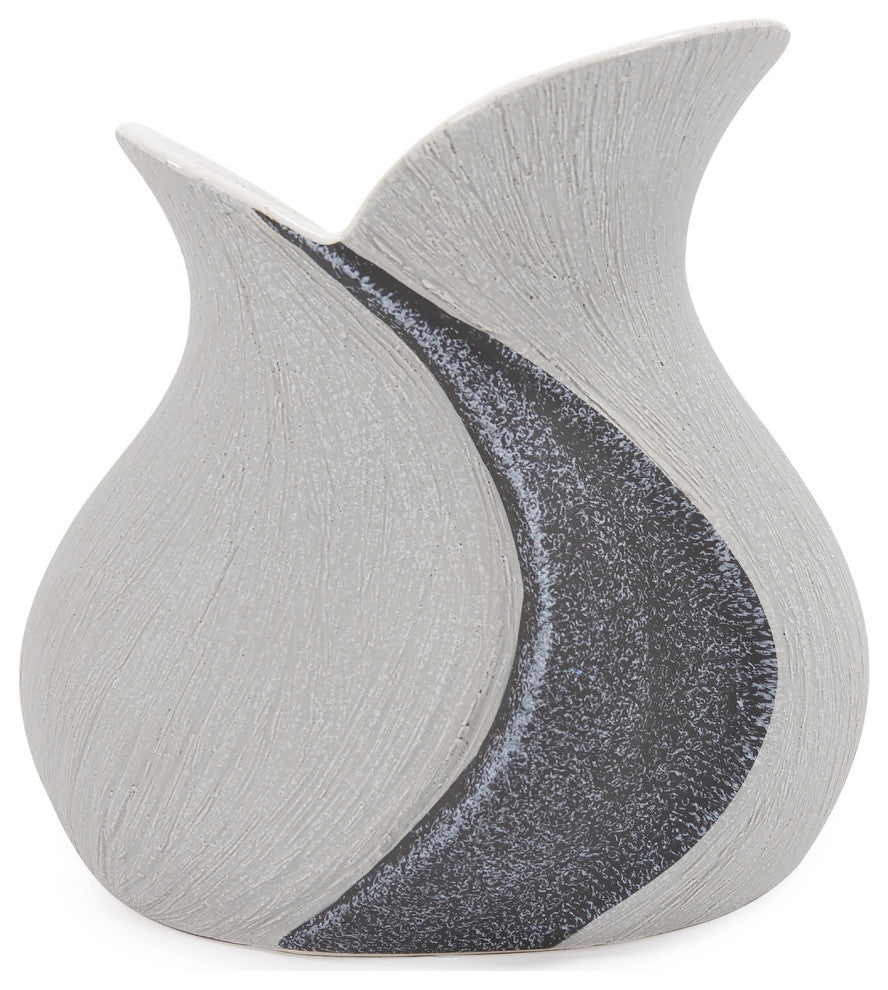 Modern Organic Two Tone Gray Speckle Low Ceramic Vase