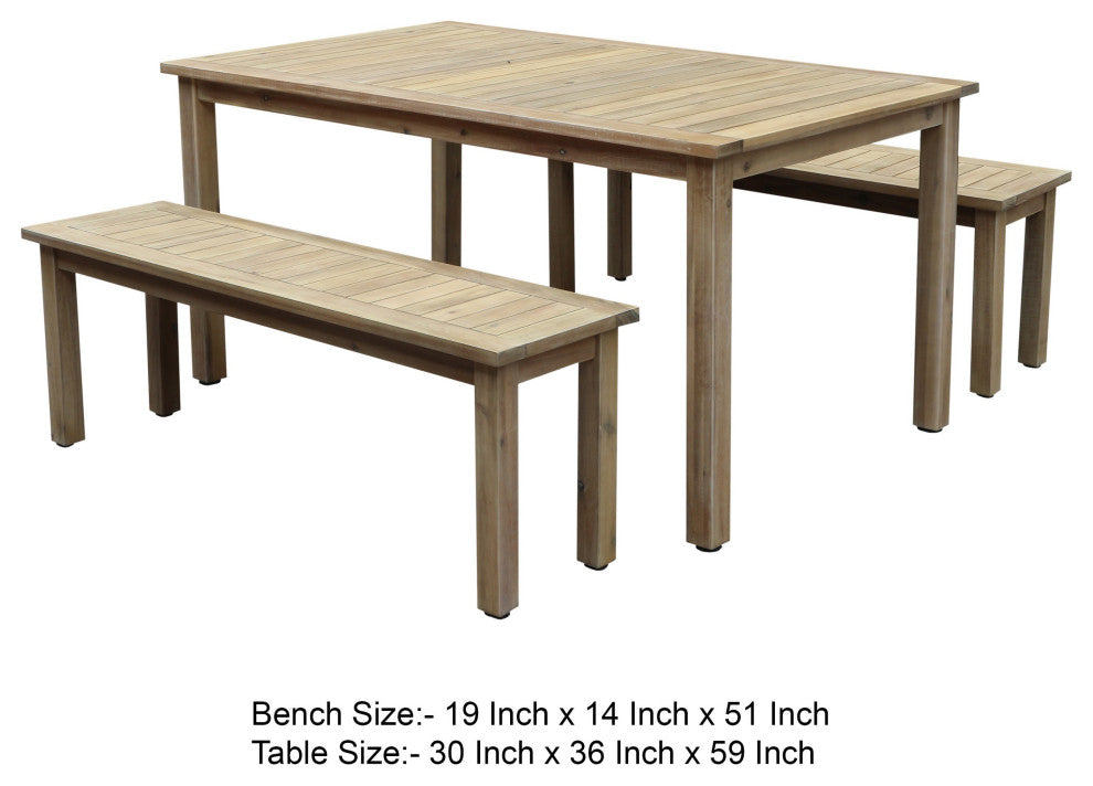 Benzara BM287785 Felix 3 Piece Modern Dining Set, Acacia Wood Frame, 6 Seater