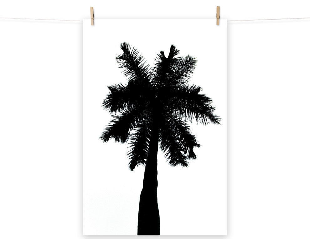 Palm Tree Silhouette on Pure White Tropical Botanical Unframed Wall Art Print, 11" X 14"
