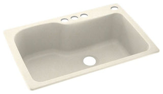 Swan 33x22x10 Solid Surface Kitchen Sink, 4-Hole, Pebble