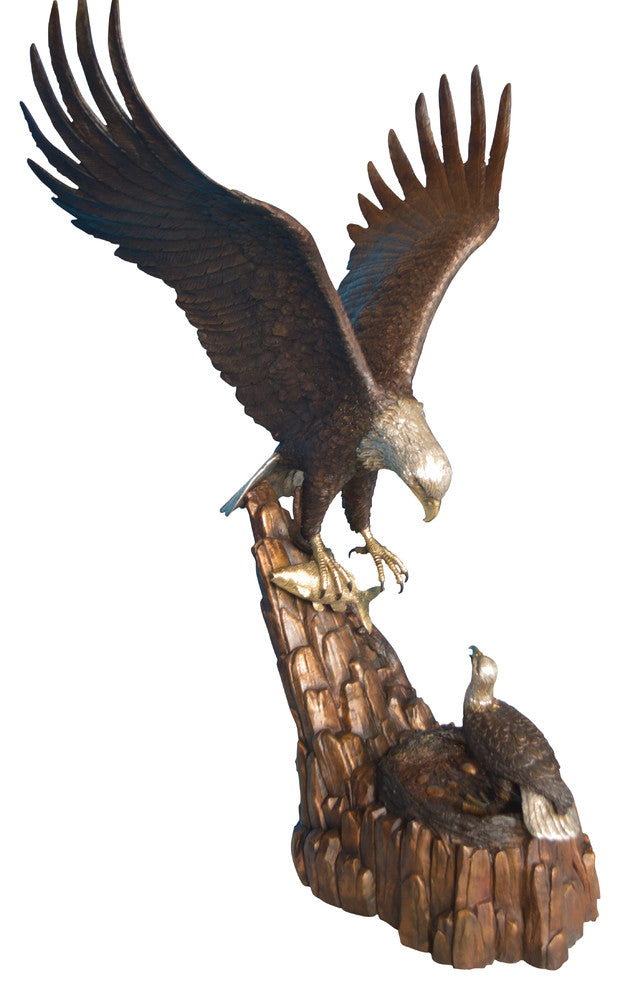 Eagle with nest Bronze Statue -  Size: 36"L x 40"W x 63"H.