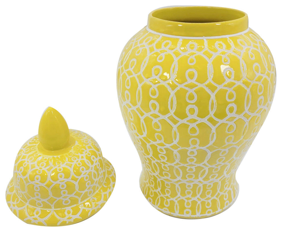 18" Yellow Patterned Ginger Jar