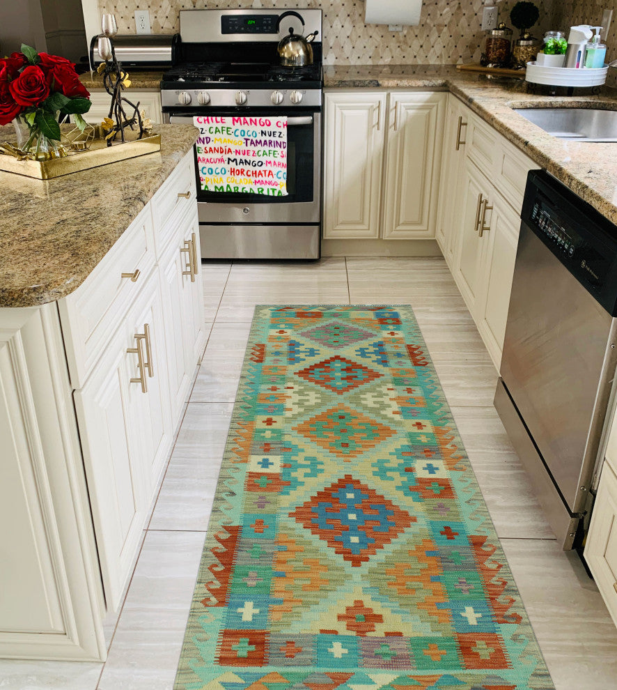 Sangat Kilim Lev Rust/Green Runner, 2'8x8'3