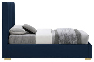 Pierce Linen Textured Fabric Upholstered Bed, Navy, Twin