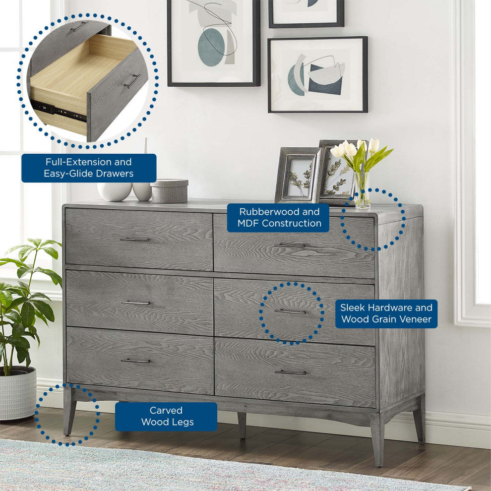 Platform Bed Dresser Chest Nightstand Set, Twin Size, Wood, Gray, Modern