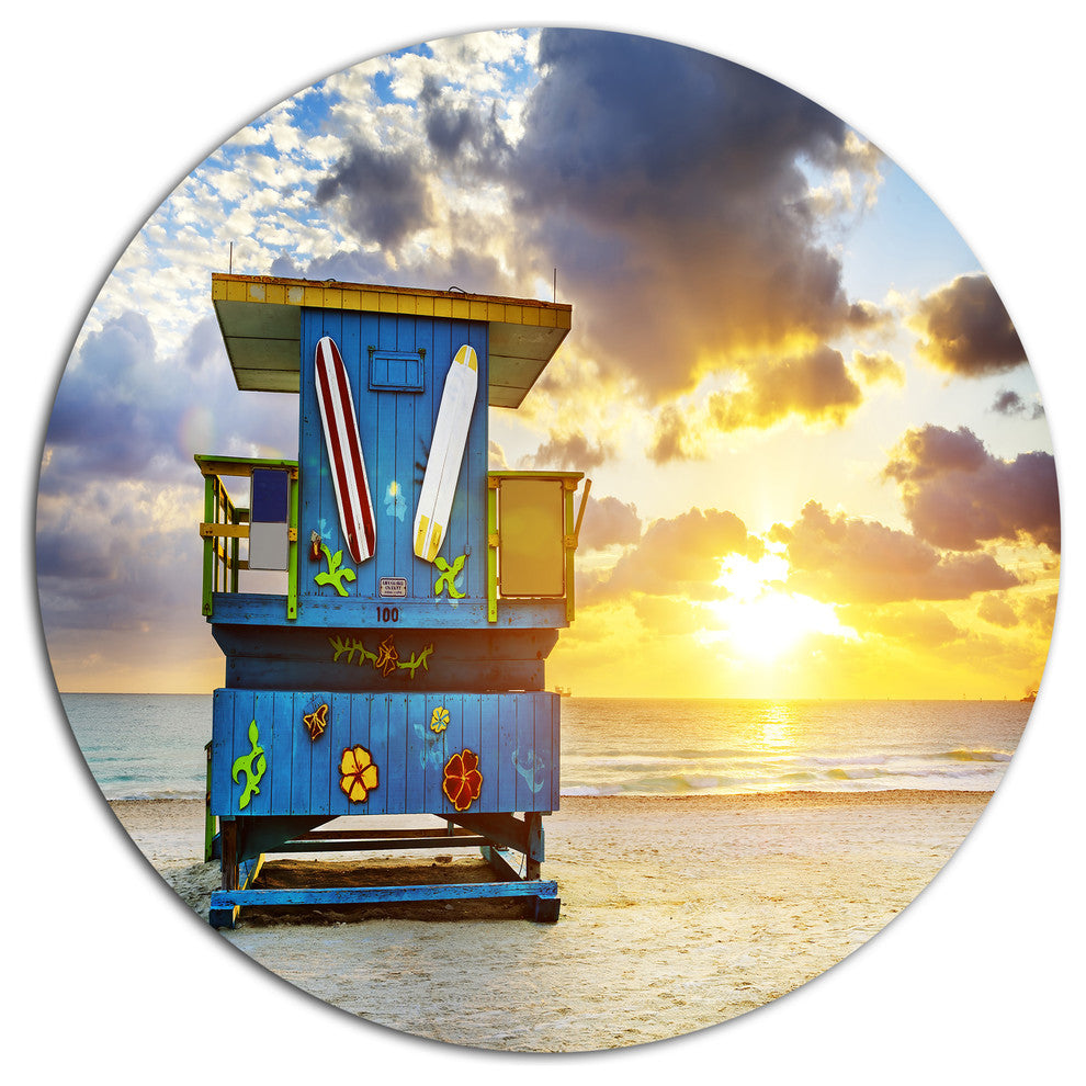 Miami South Beach Sunrise, Seashore Disc Metal Wall Art, 11"