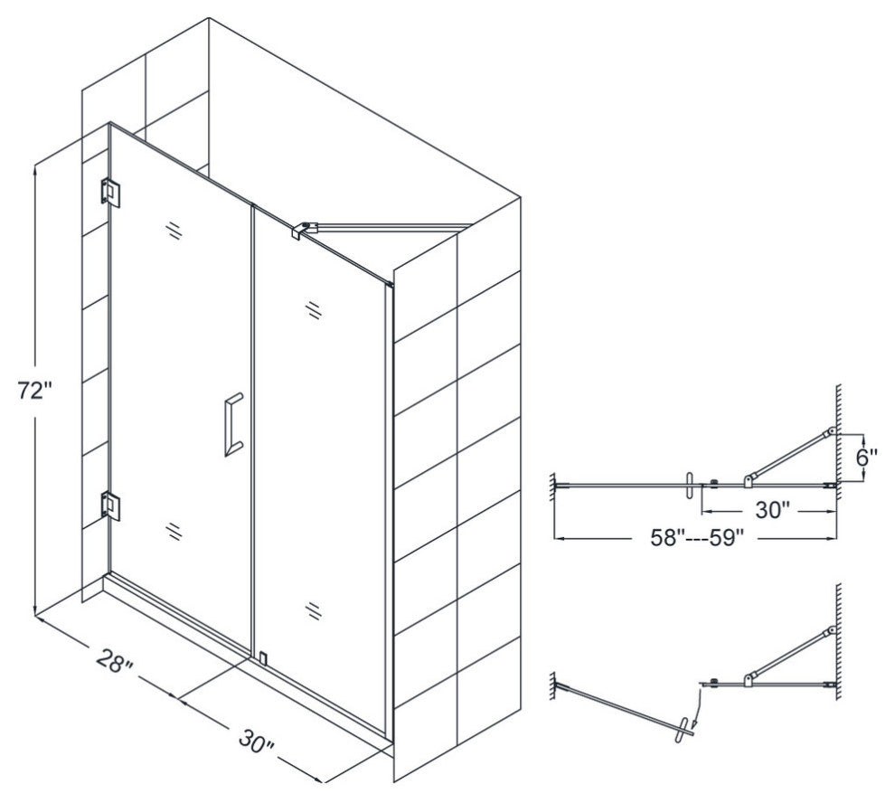 DreamLine Unidoor 58" to 59" Frameless Hinged Shower Door, Brushed Nickel