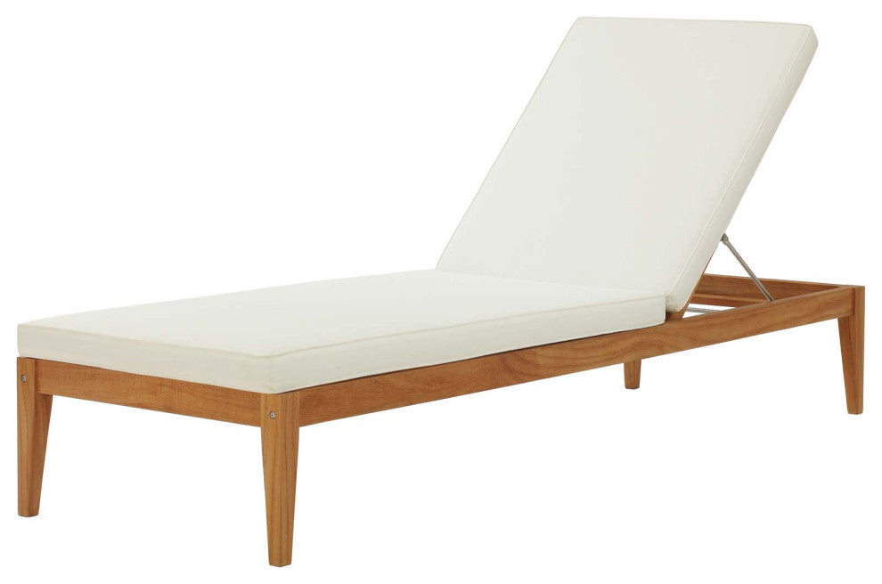 Modern Outdoor Patio Lounge Chaise Chair and SideTable Set, Wood, Natural White