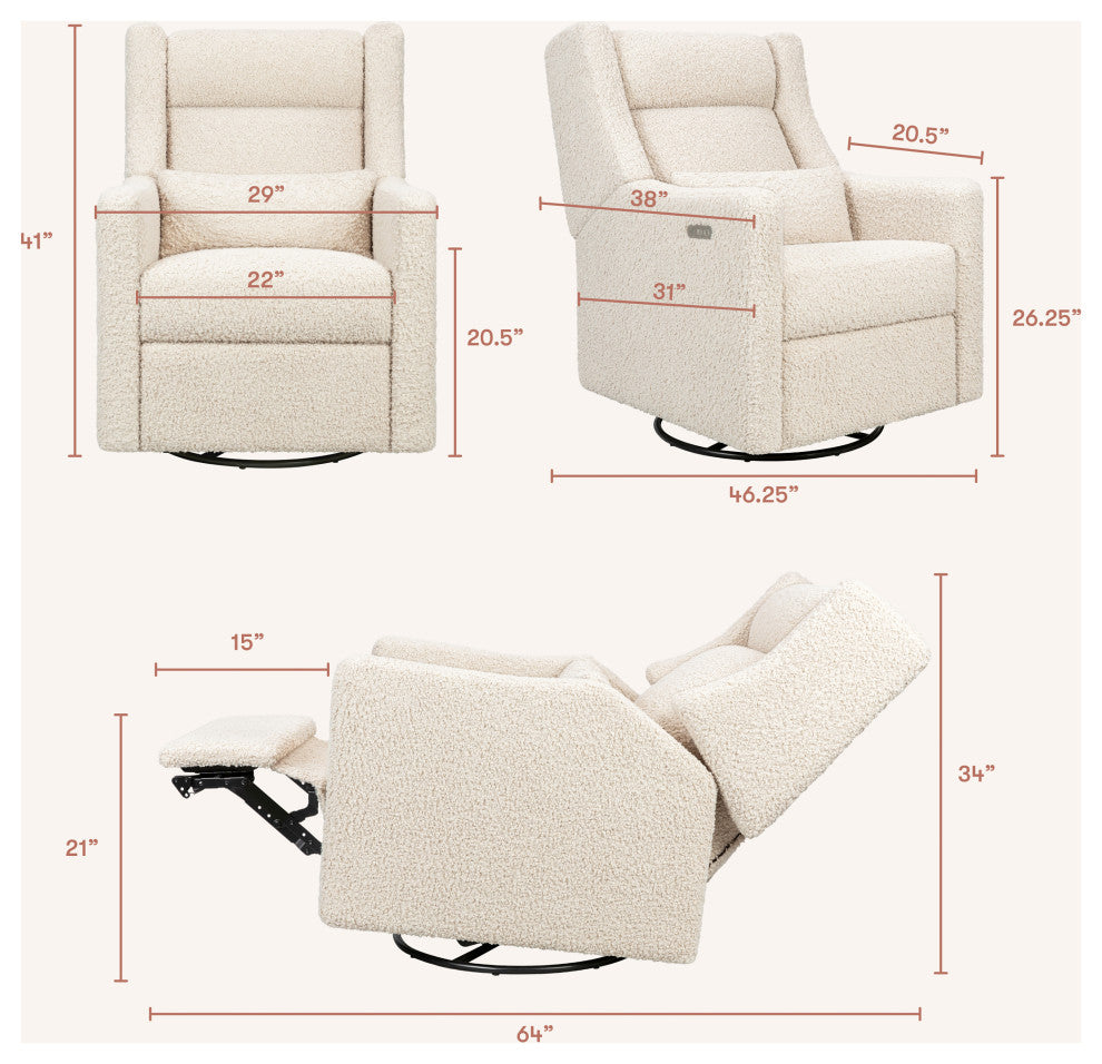 Kiwi Plus Power Glider Recliner w/ Power Headrest, Almond Teddy Loop