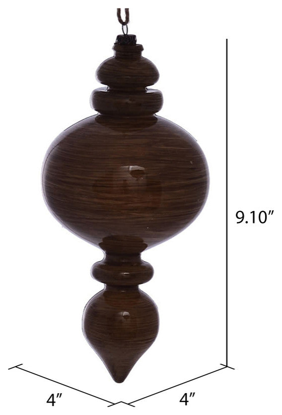 Vickerman MC198591 9" Brown Wood Grain Rounded Finial Ornament, Pack of 3