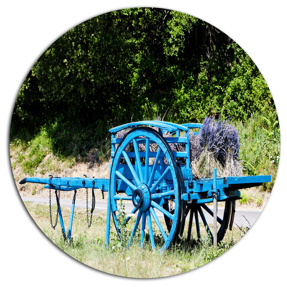 Cart With Lavender In France, Landscape Round Wall Art, 23"