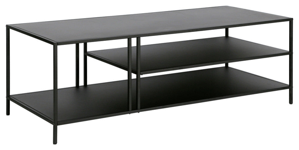 48" Black Steel Coffee Table With Two Shelves