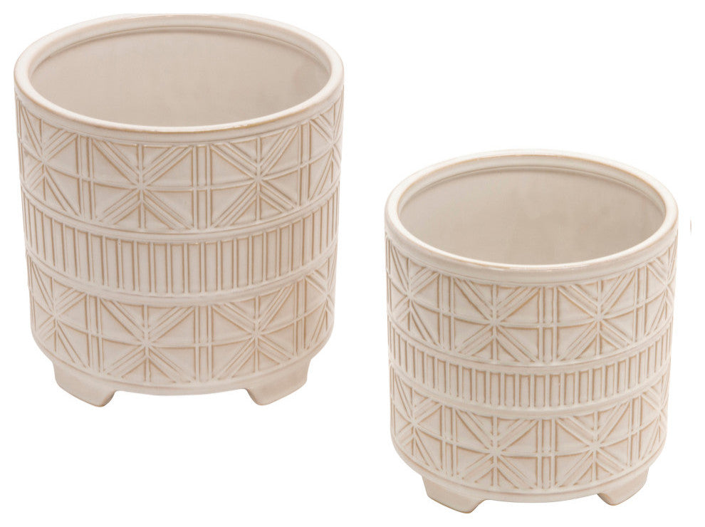 2-Piece Set Ceramic Abstract Footed Planter, White