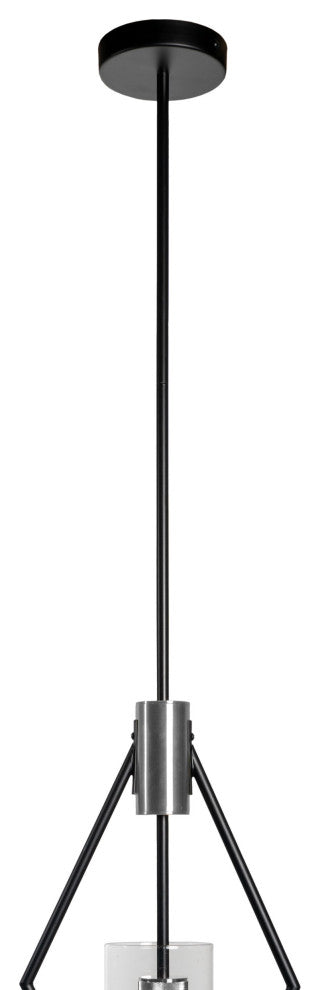 Everly Single Light Metal and Glass Pendant, Black and Chrome