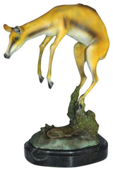 Jumping Impala bronze statue -  Size: 9"L x 7"W x 16"H.