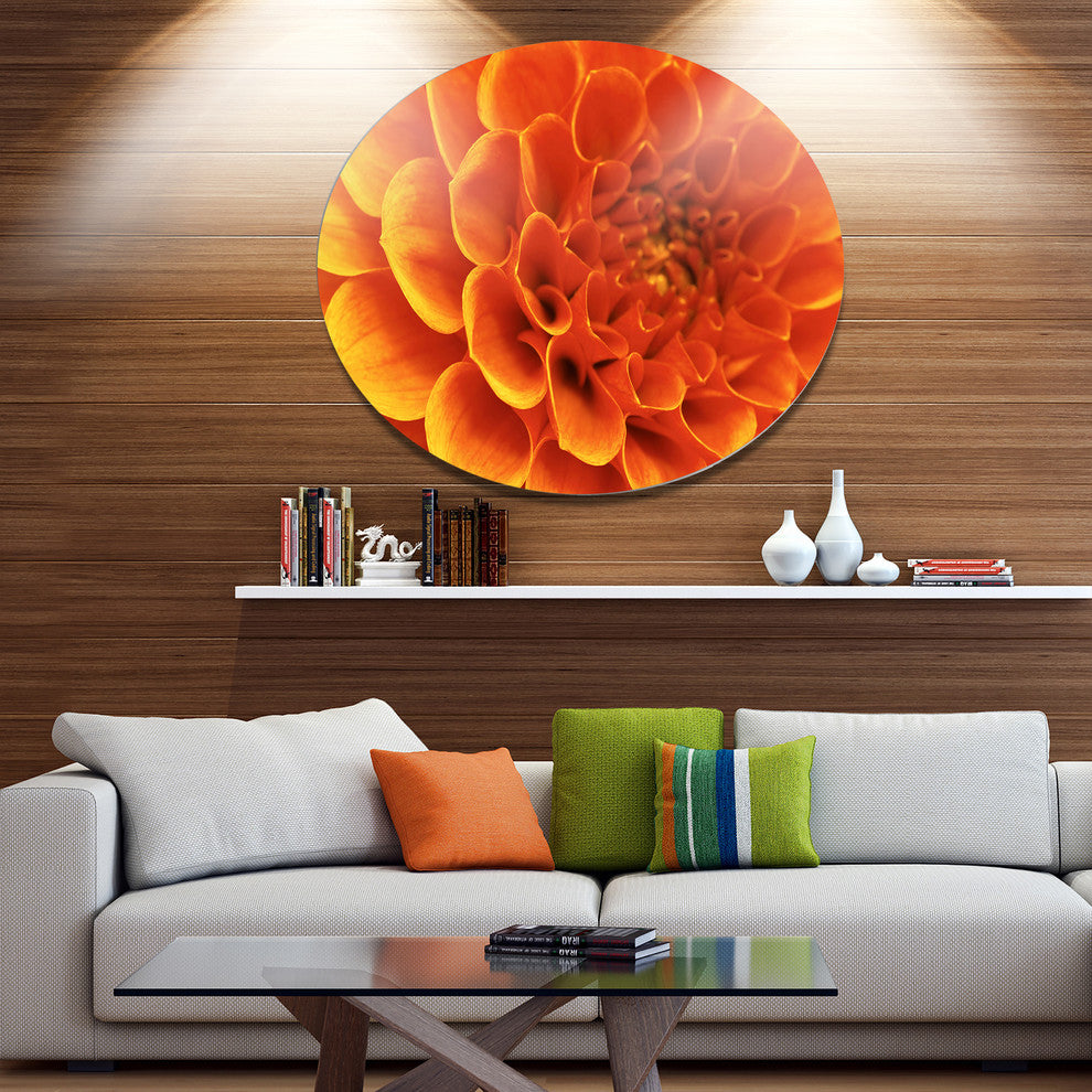 Orange Flower And Petals, Modern Floral Disc Metal Artwork, 11"