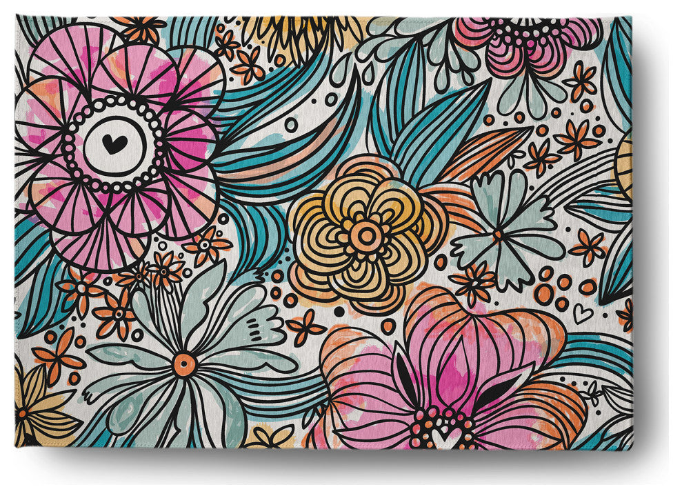 Flower Melange Spring Chenille Rug, Orange, 5'x7'