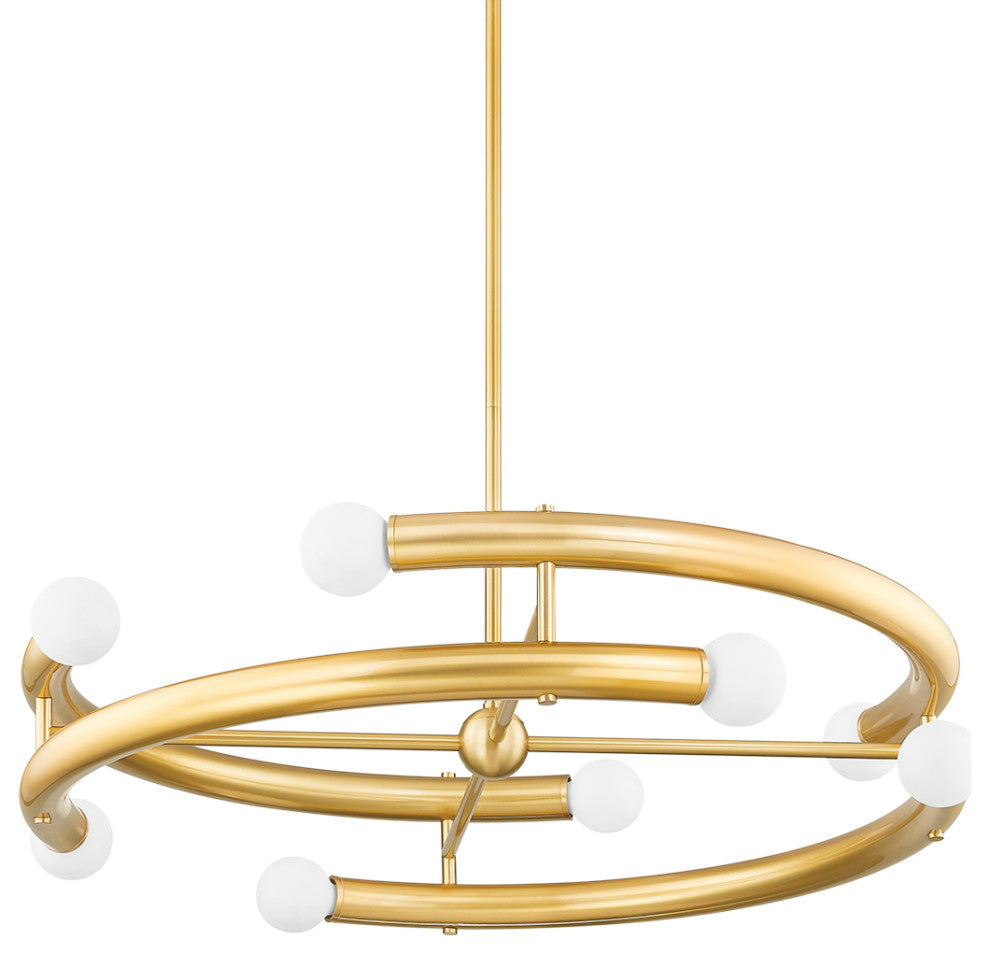 8 Light Chandelier, Aged Brass