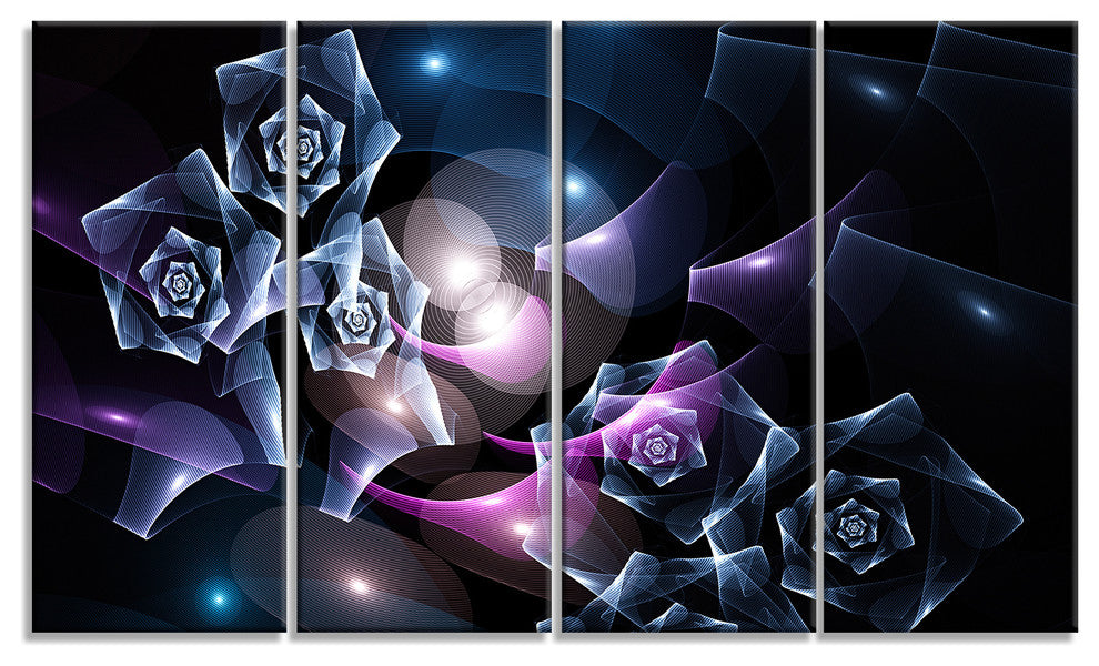 Glowing Bouquet of Beautiful Roses, Abstract Canvas Art Print, 48"x28", 4 Panels