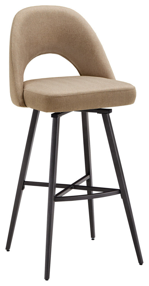Tierno Metal Fabric Swivel Bar Stools, Set of 2, Beige, Bar Height