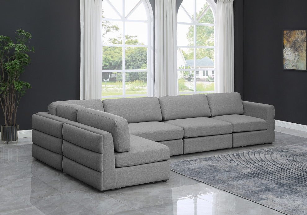Beckham Linen Textured Fabric 5-Piece Modular L-Shaped Sectional, Grey