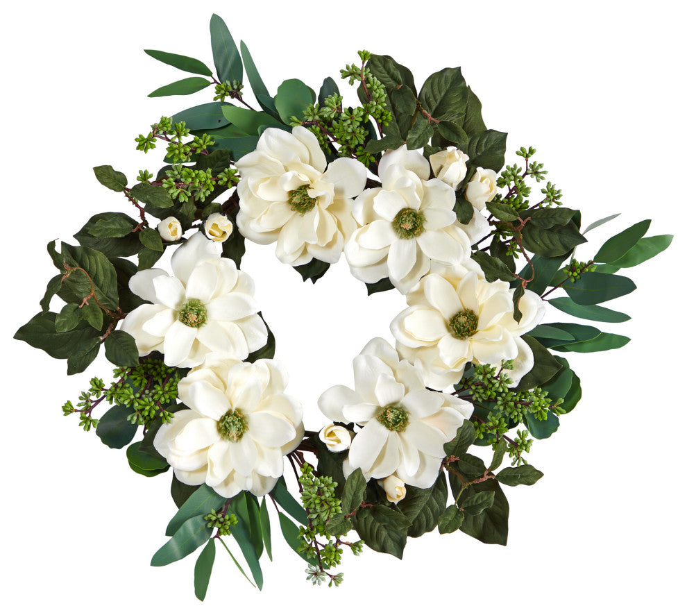 23" Magnolia, Eucalyptus and Berries Artificial Wreath