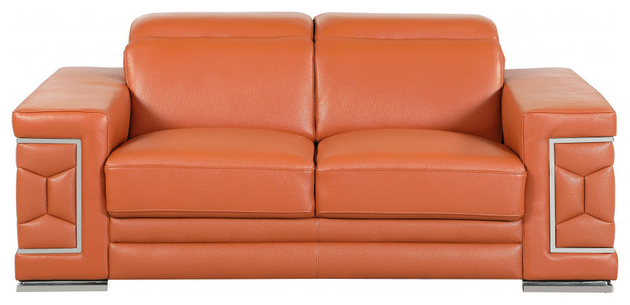 2-Piece Indoor Camel Italian Leather Five Person Seating Set