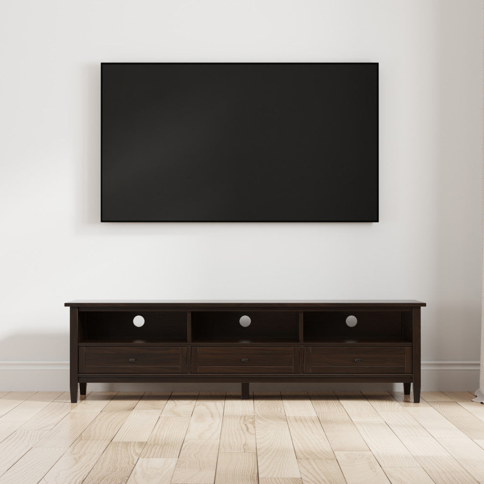 Warm Shaker SOLID WOOD 72" Low TV Media Stand For TVs up to 80", Tobacco Brown
