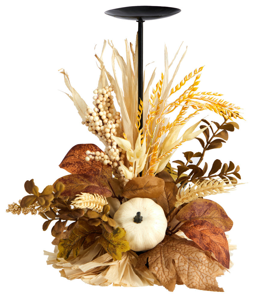 12" Autumn Harvest and Pumpkin Fall Candle Holder