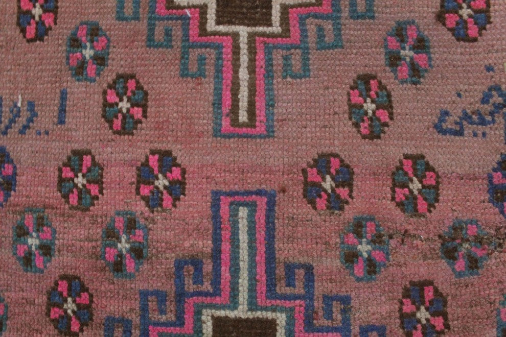 Semi-Antique Sherazi Mehrnoosh Pink and Blue Runner, 5'2x8'7